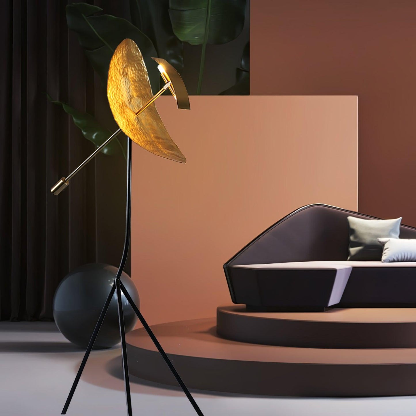 Ribot Floor Lamp LED Indoor Tripod Light - Gold Metal Design
