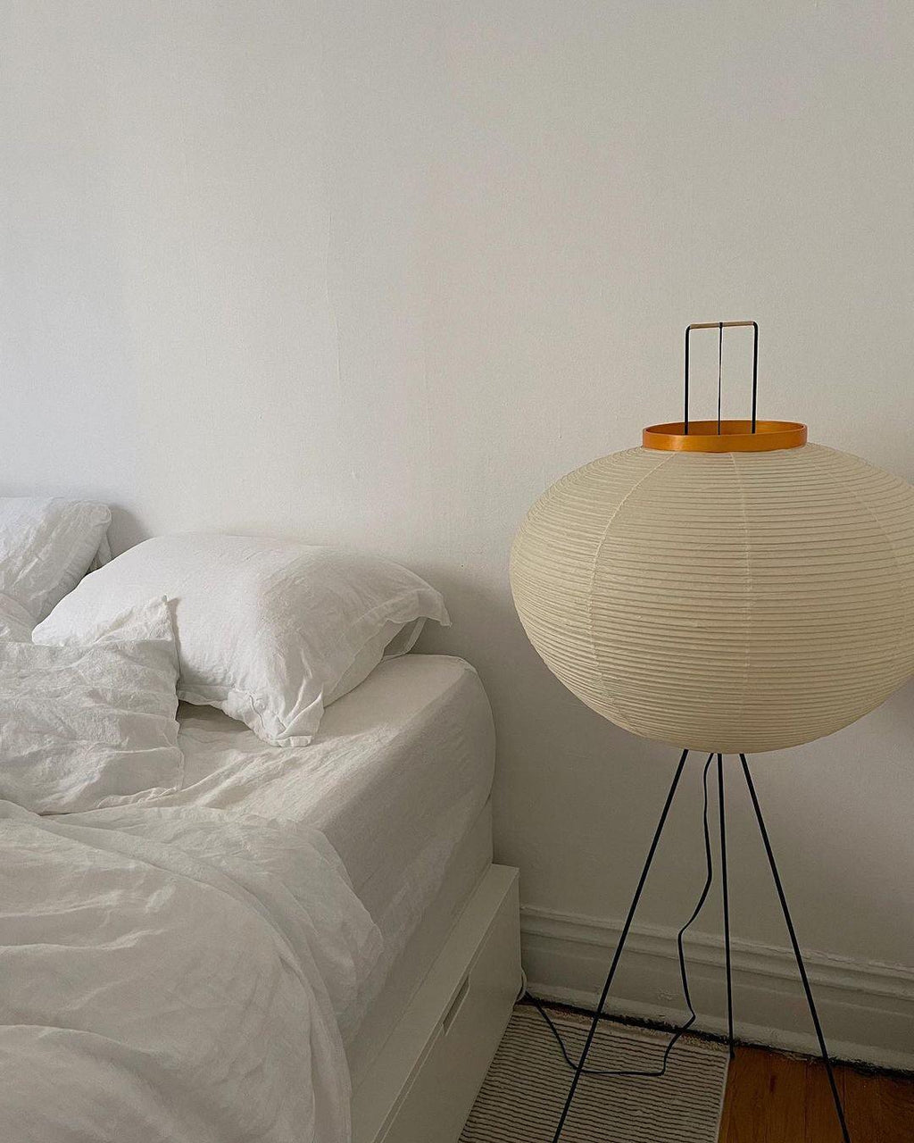 Rice Paper Floor Lamp - Indoor LED Lantern Design, Black