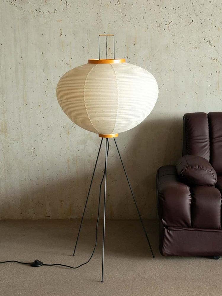 Rice Paper Floor Lamp - Indoor LED Lantern Design, Black