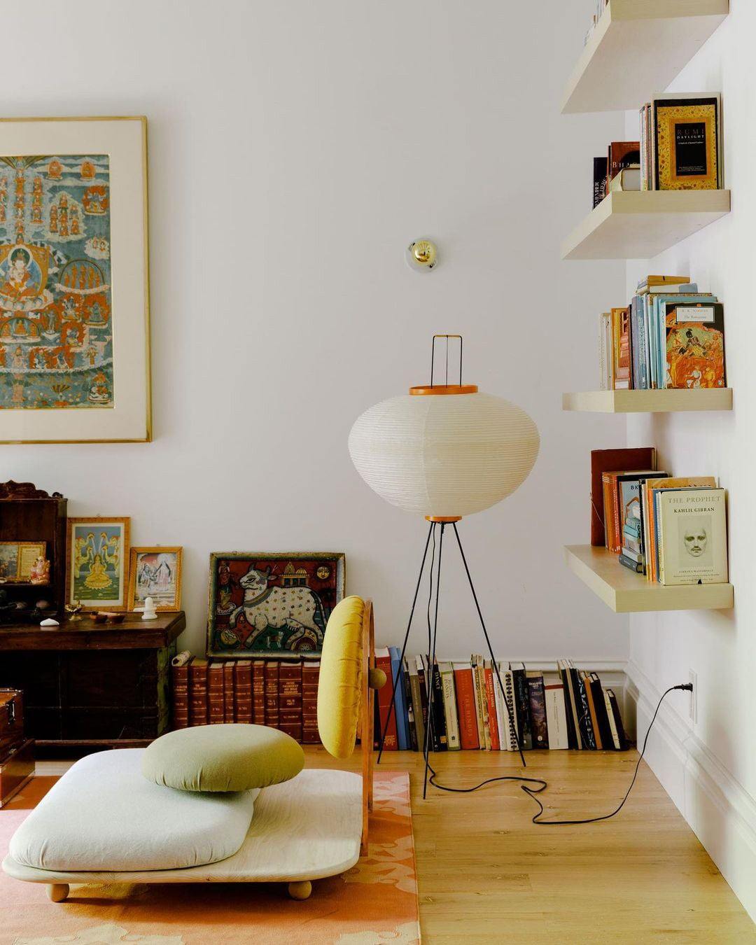 Rice Paper Floor Lamp - Indoor LED Lantern Design, Black