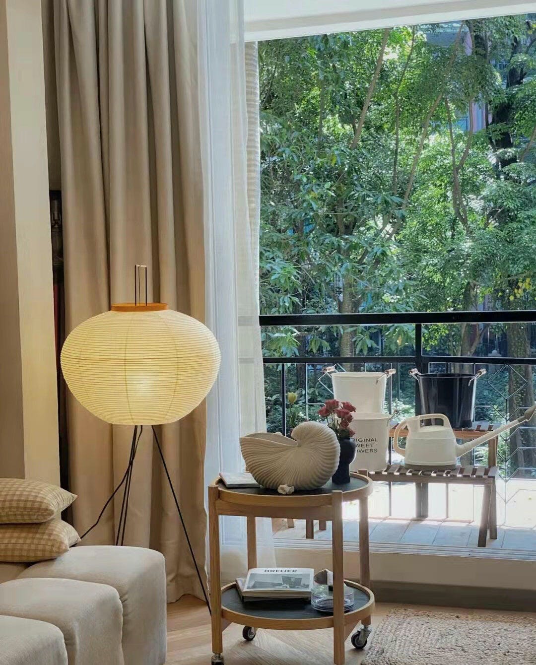Rice Paper Floor Lamp - Indoor LED Lantern Design, Black