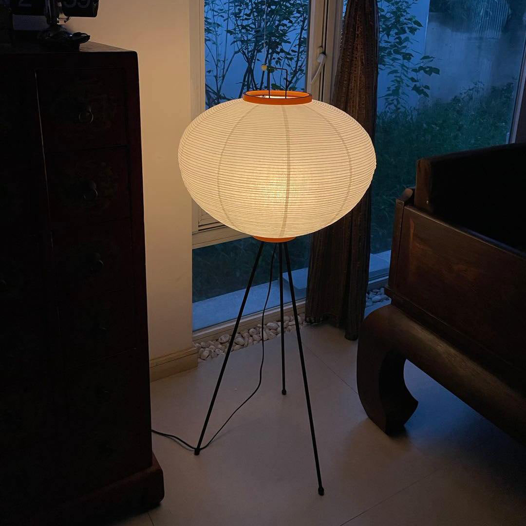 Rice Paper Floor Lamp - Indoor LED Lantern Design, Black