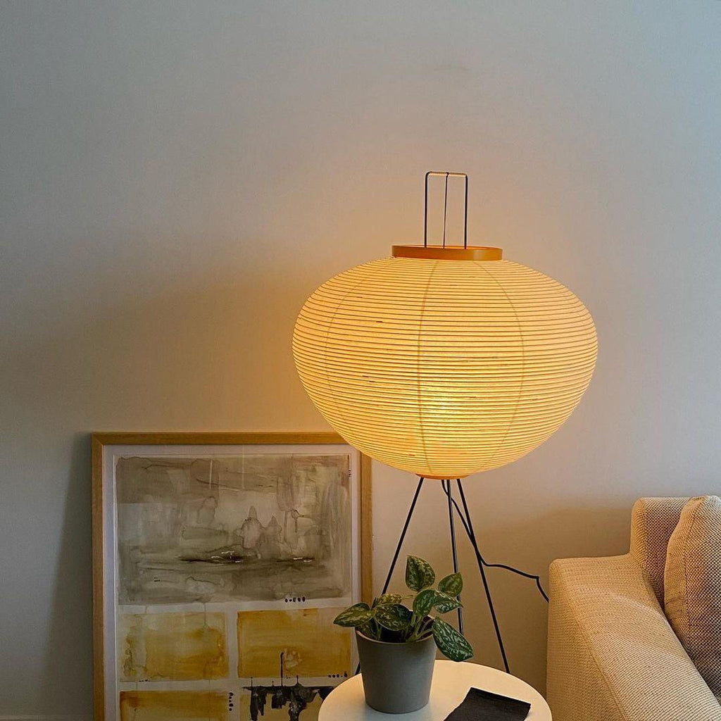 Rice Paper Floor Lamp - Indoor LED Lantern Design, Black