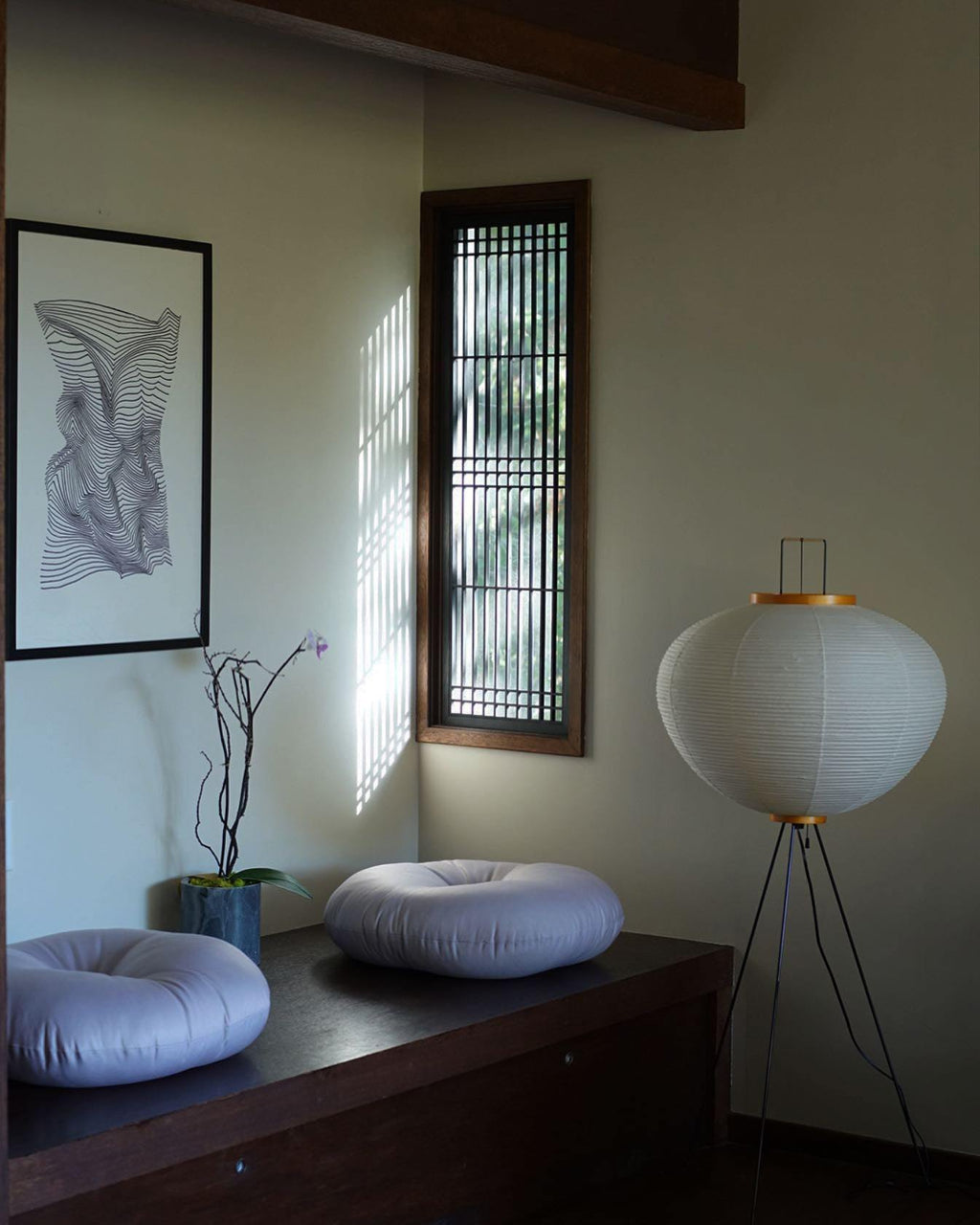 Rice Paper Floor Lamp - Indoor LED Lantern Design, Black