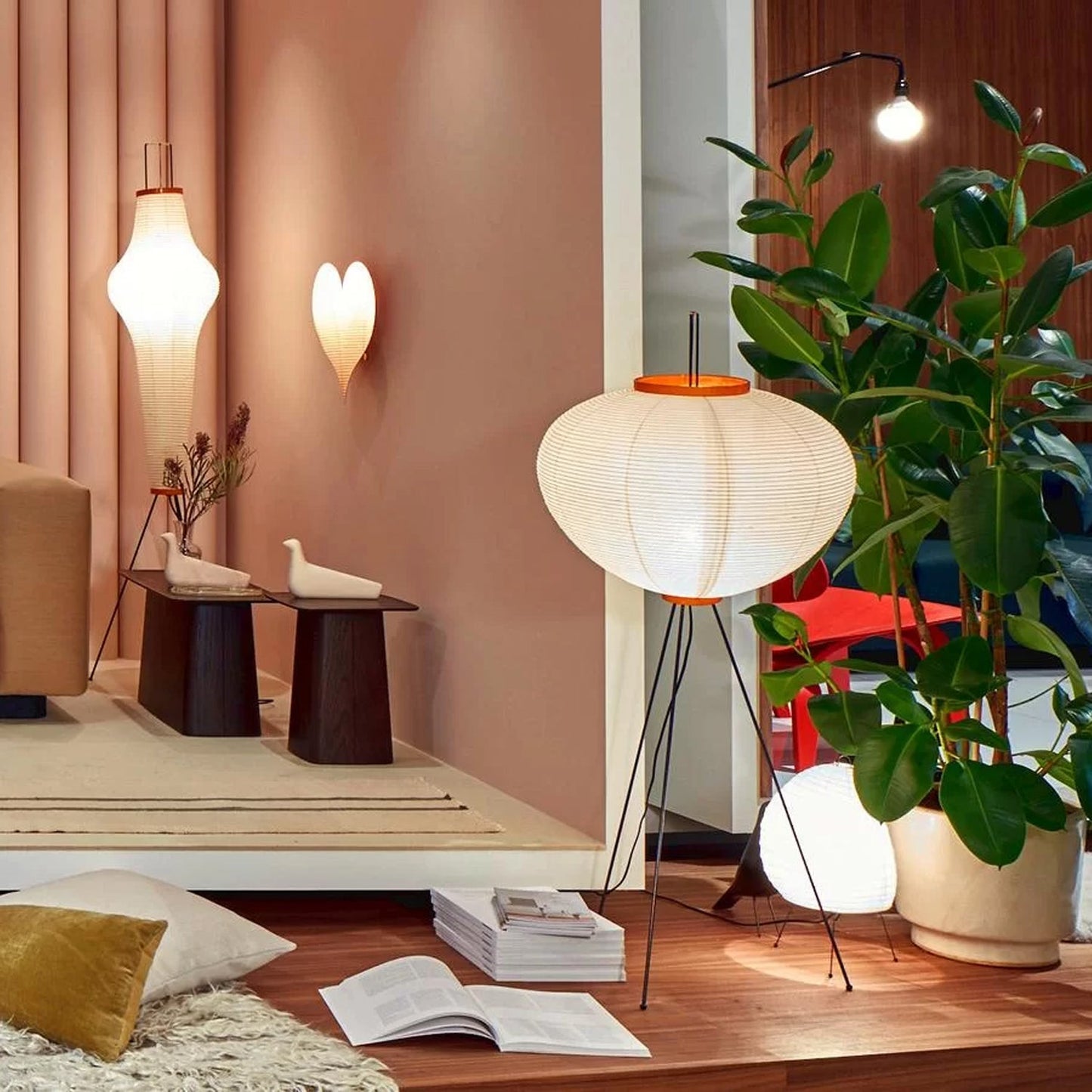 Rice Paper Floor Lamp - Indoor LED Lantern Design, Black
