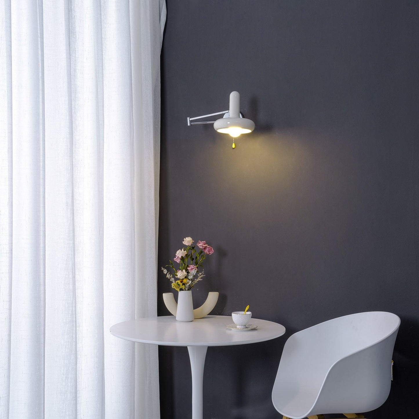 Rocker Wall Light Set of 2 with Adjustable Cream Shade