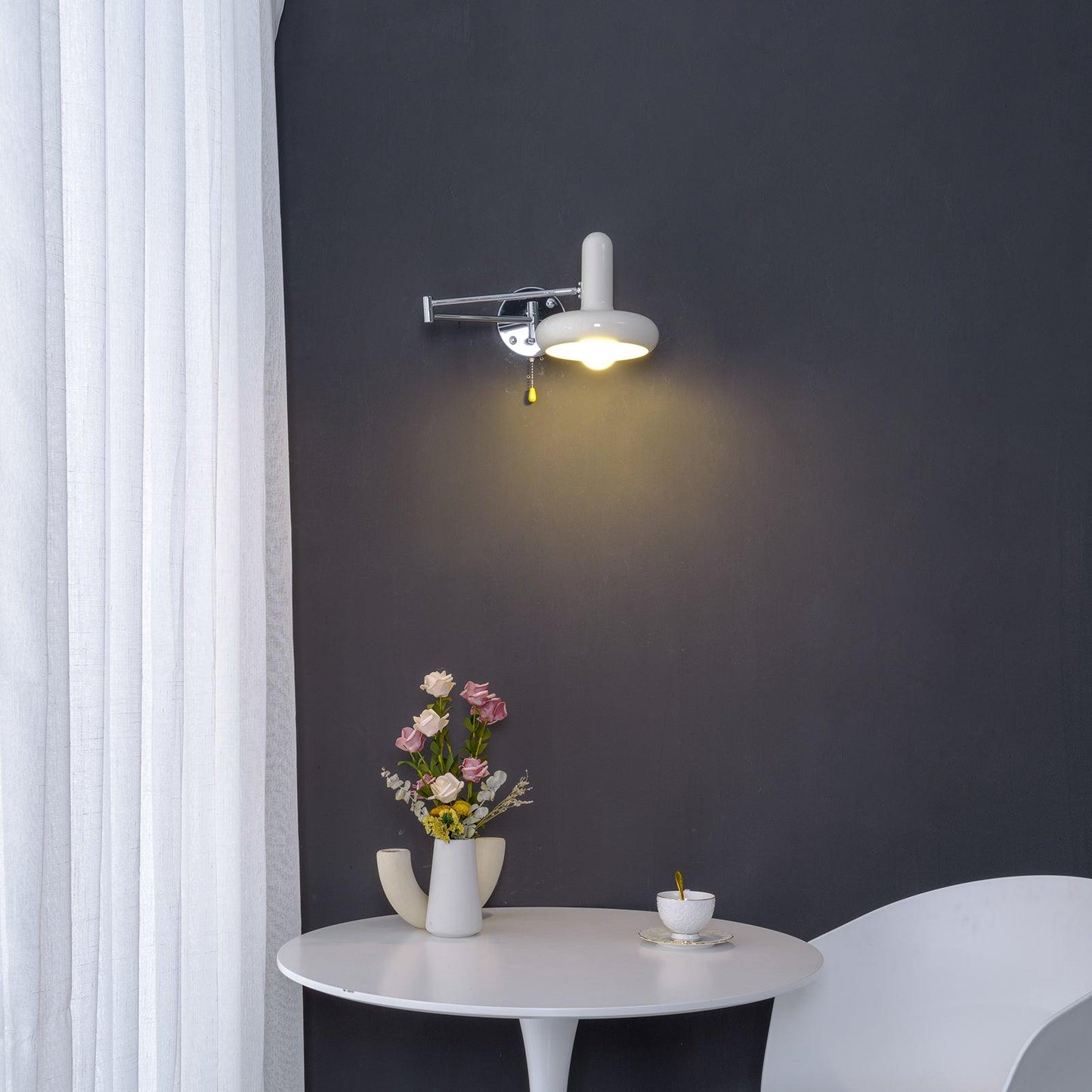 Rocker Wall Light Set of 2 with Adjustable Cream Shade