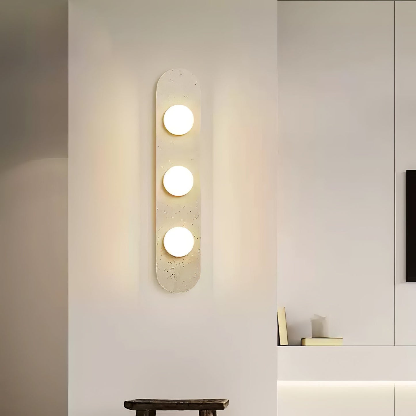 Rounded Travertine Wall Sconce with LED Glass Globes