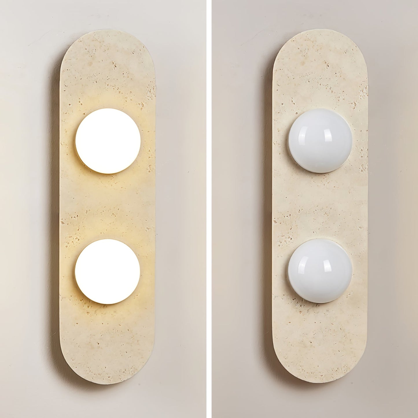 Rounded Travertine Wall Sconce with LED Glass Globes