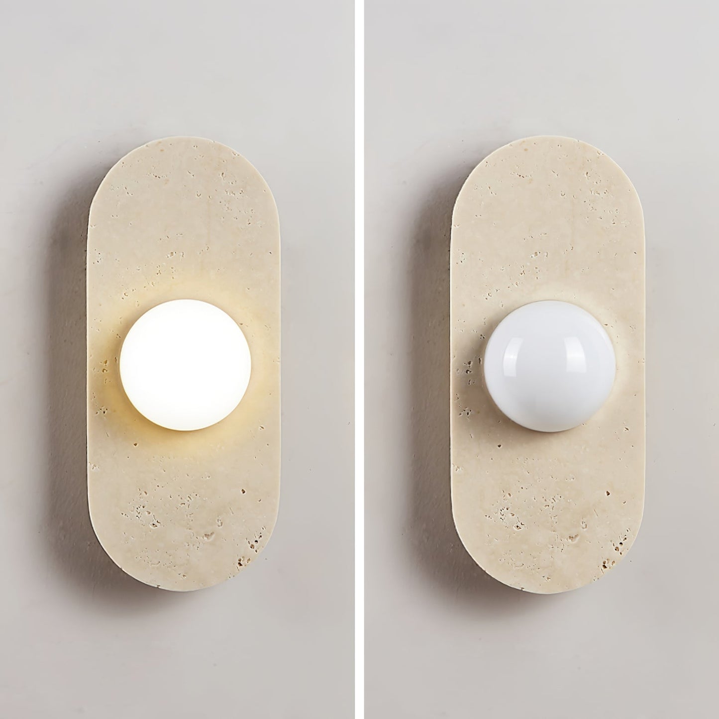Rounded Travertine Wall Sconce with LED Glass Globes