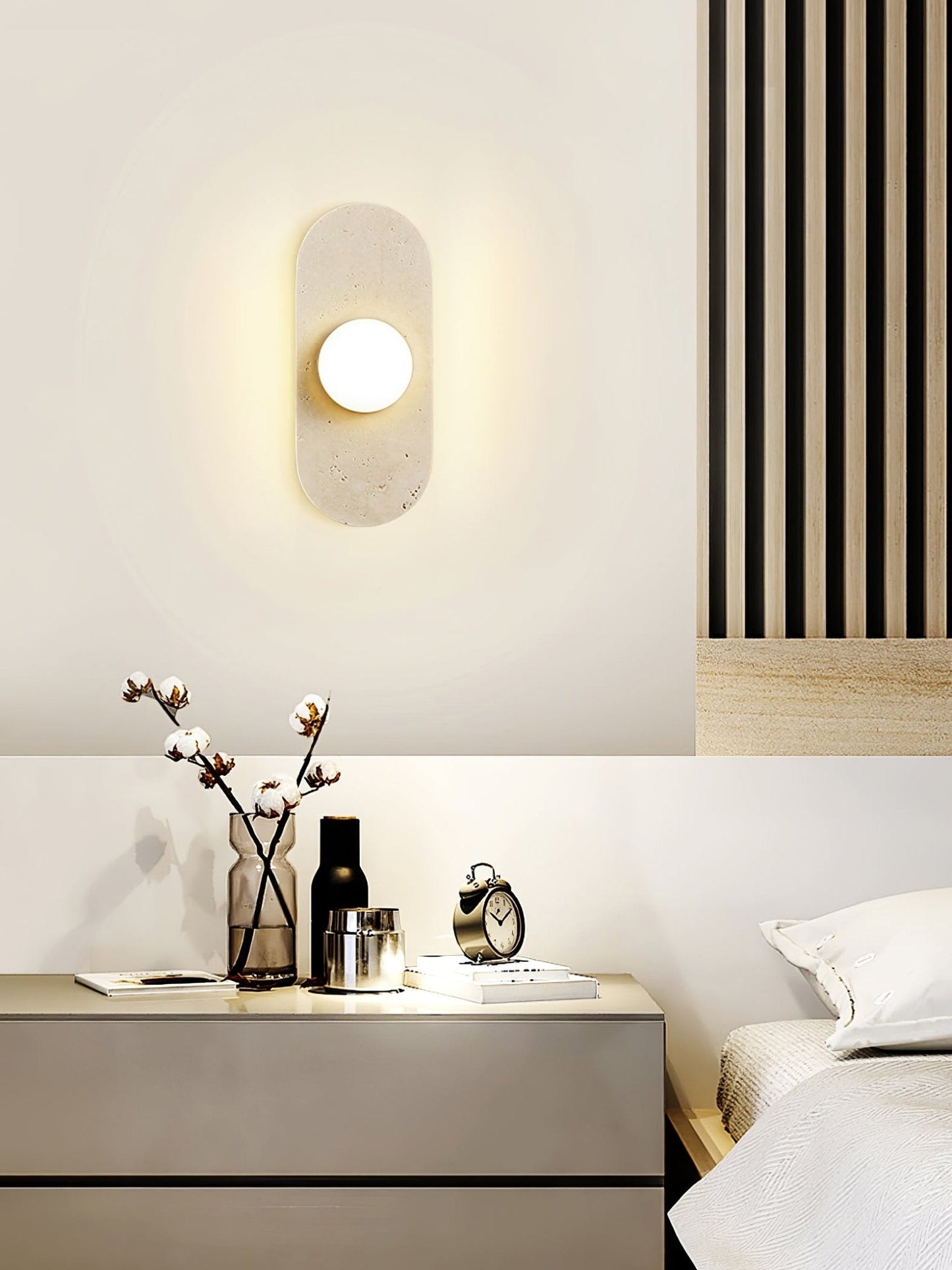 Rounded Travertine Wall Sconce with LED Glass Globes