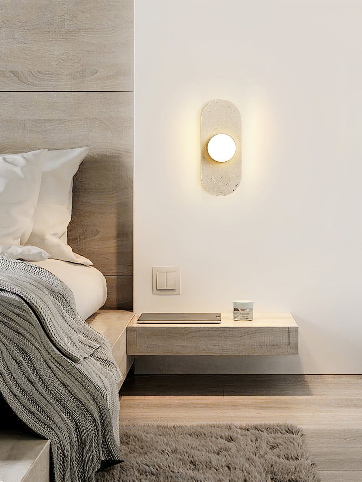 Rounded Travertine Wall Sconce with LED Glass Globes