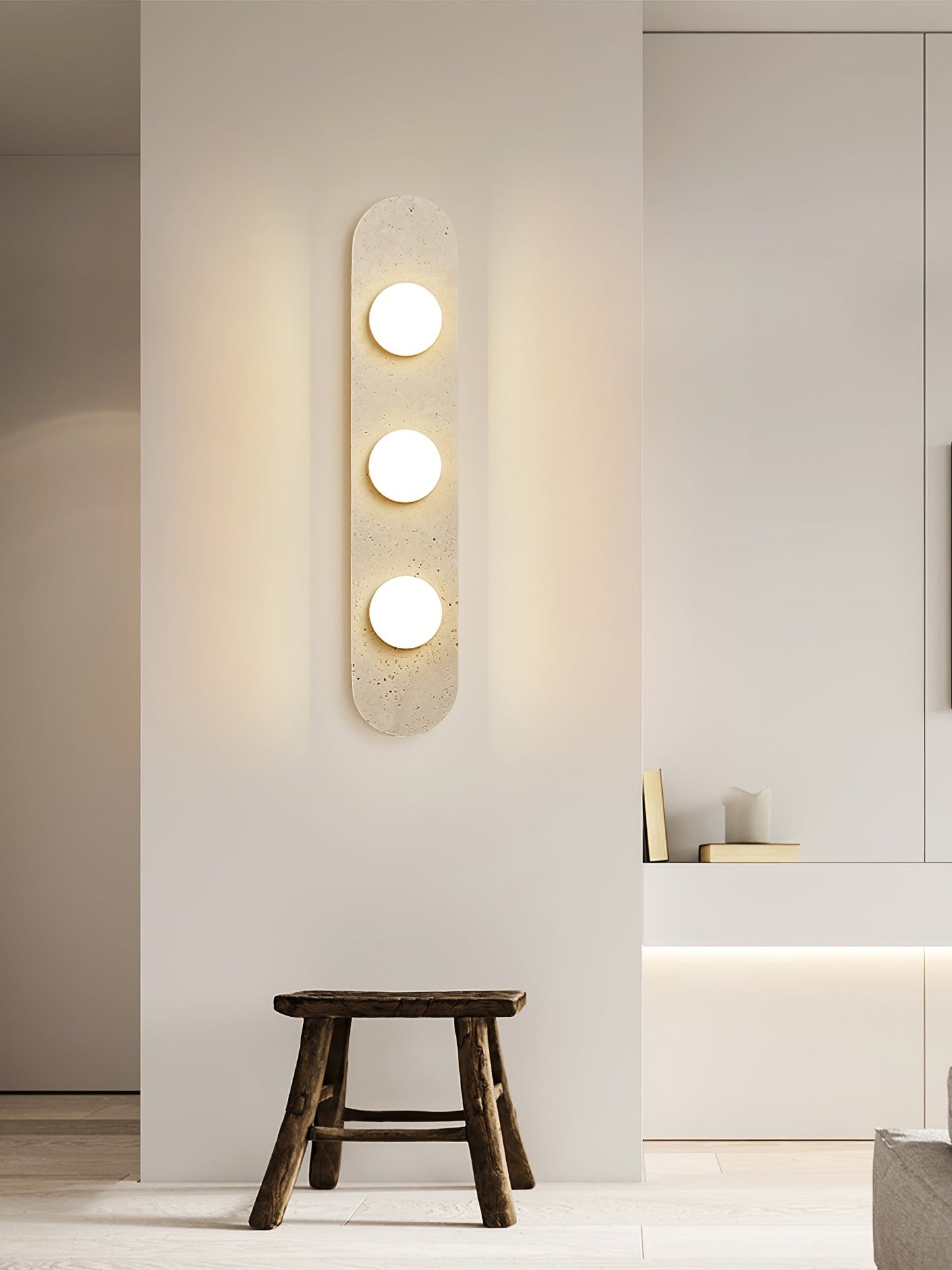 Rounded Travertine Wall Sconce with LED Glass Globes