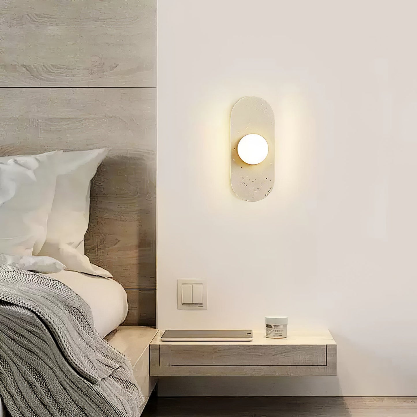Rounded Travertine Wall Sconce with LED Glass Globes