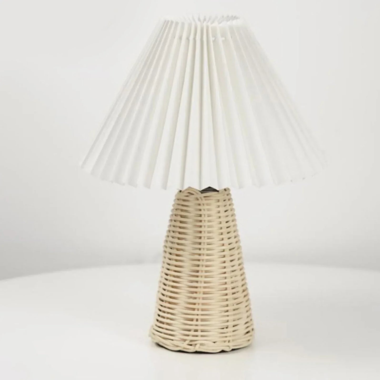 Puffed Table Lamp with Rattan Base | Vintage LED Night Light | Soft Warm Glow for Cozy Bedroom Decor - Morven