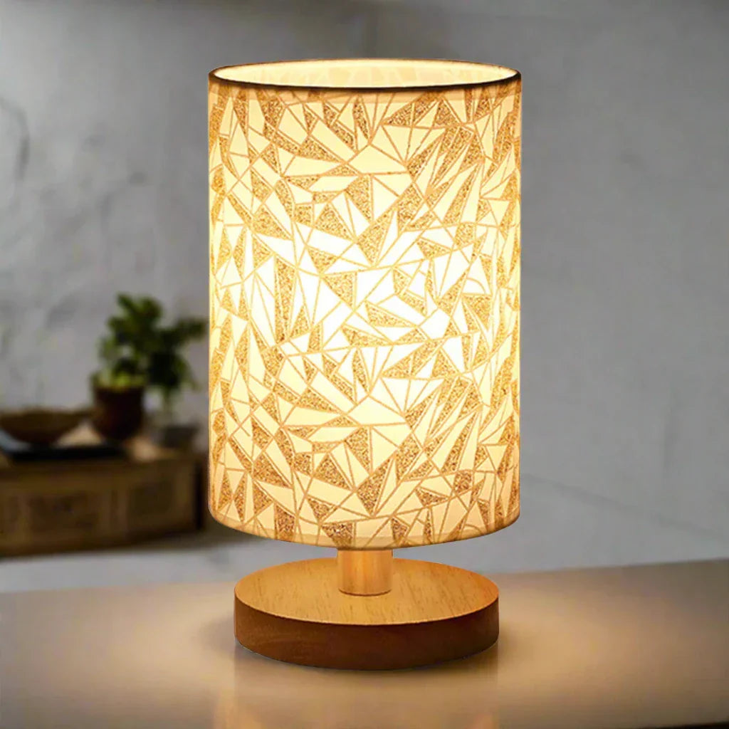 Damero Touch Control Wooden Linen Table Lamp | USB LED Night Light | Warm White Mood Lighting for Cozy Home Decor