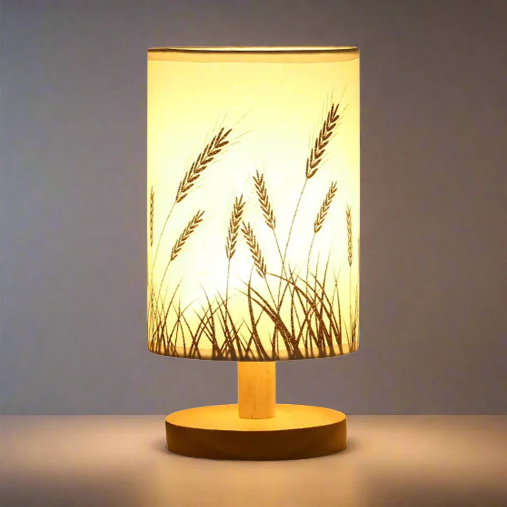 Damero Touch Control Wooden Linen Table Lamp | USB LED Night Light | Warm White Mood Lighting for Cozy Home Decor