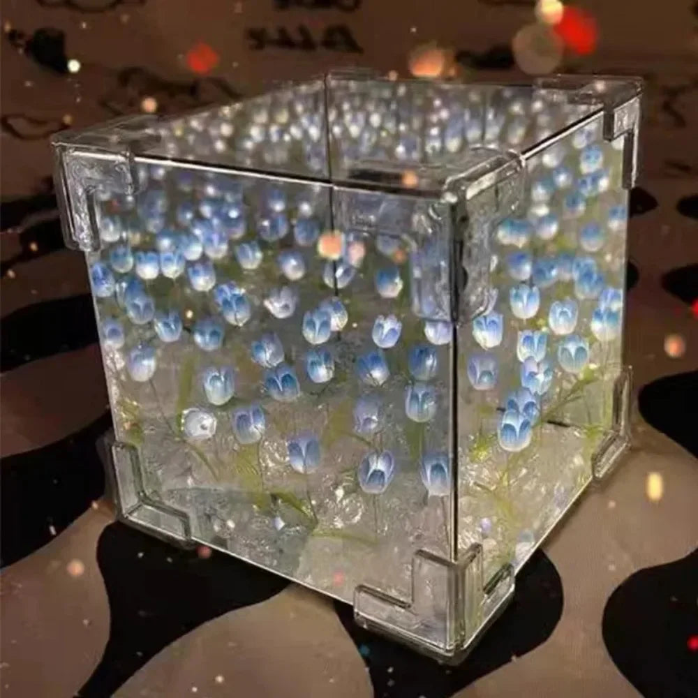 DIY Tulip Cube Mirror Lamp, 3D Night Light with LED