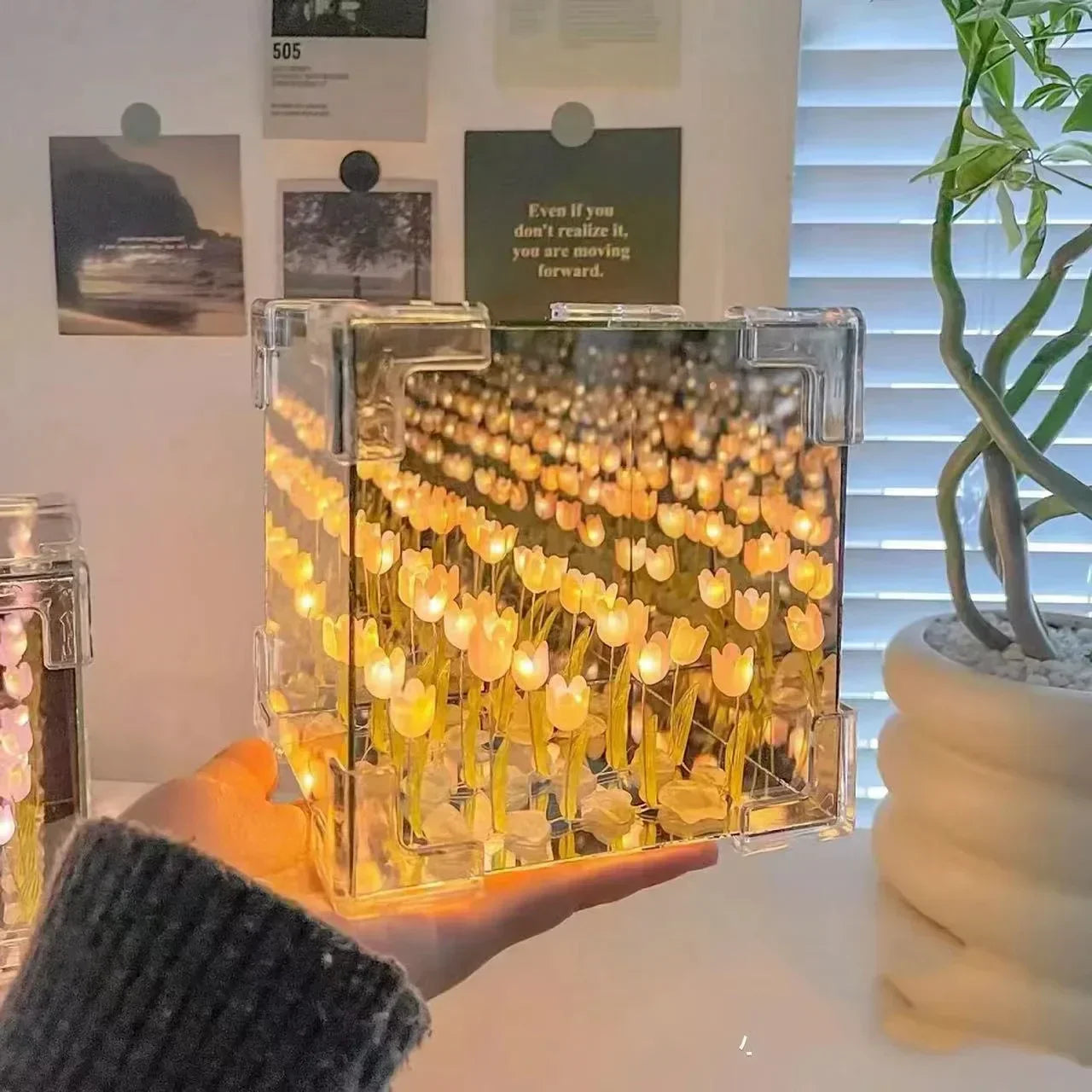 DIY Tulip Cube Mirror Lamp, 3D Night Light with LED