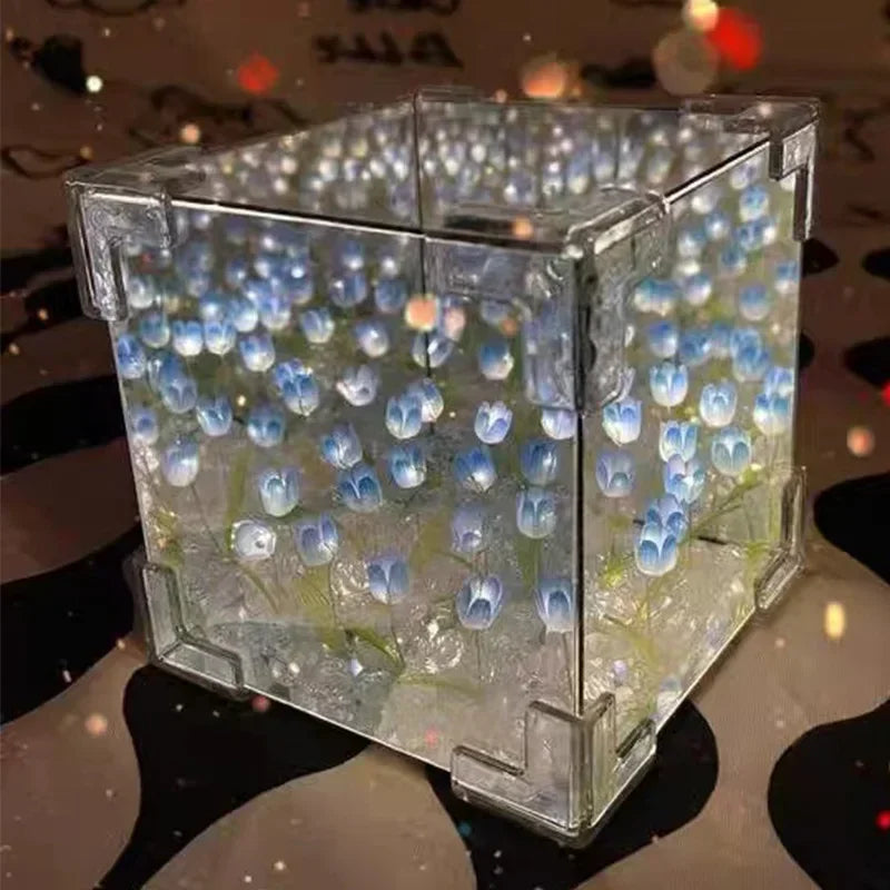 DIY Tulip Cube Mirror Lamp, 3D Night Light with LED