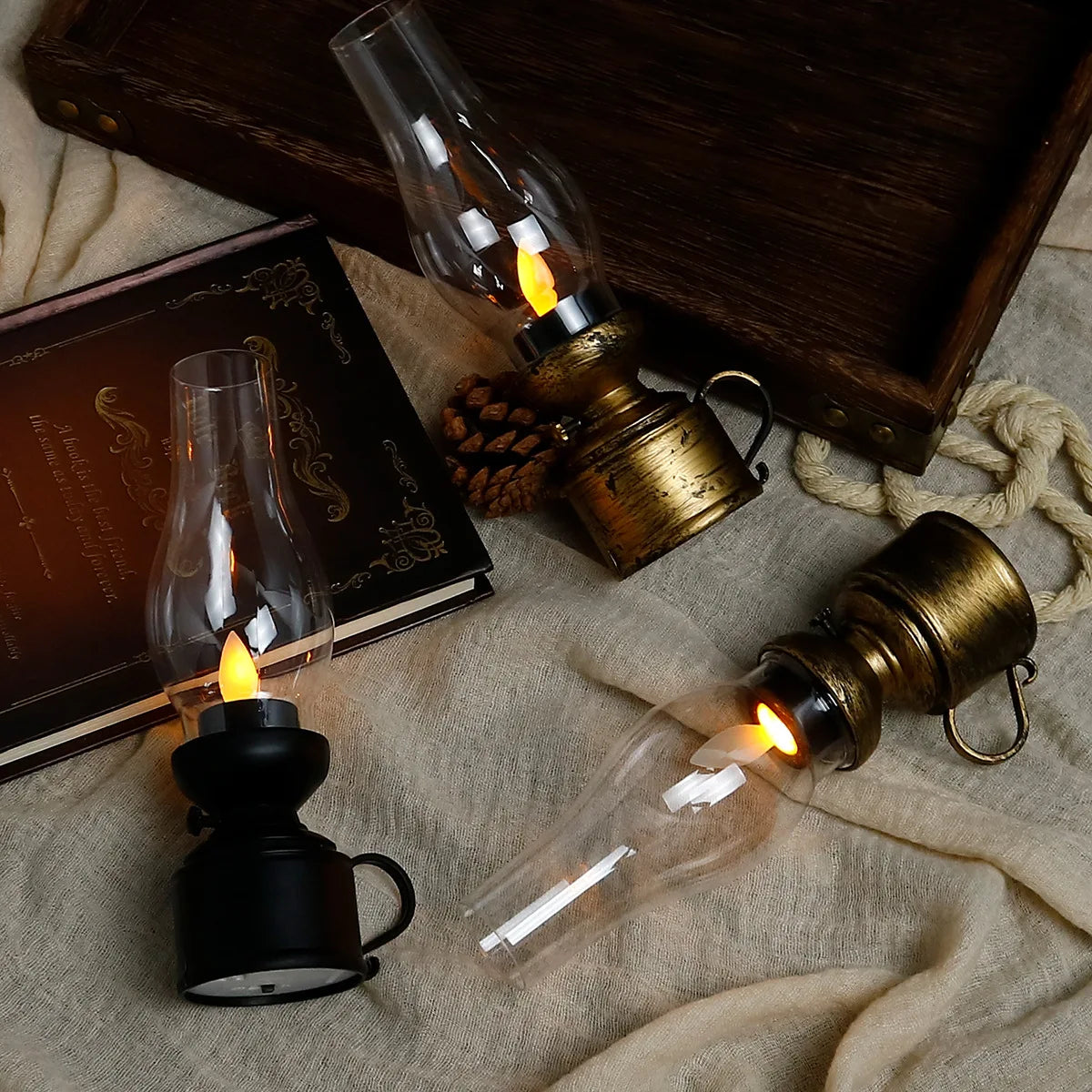 Retro Hanging Lantern - LED Vintage Style for Indoor Outdoor Use