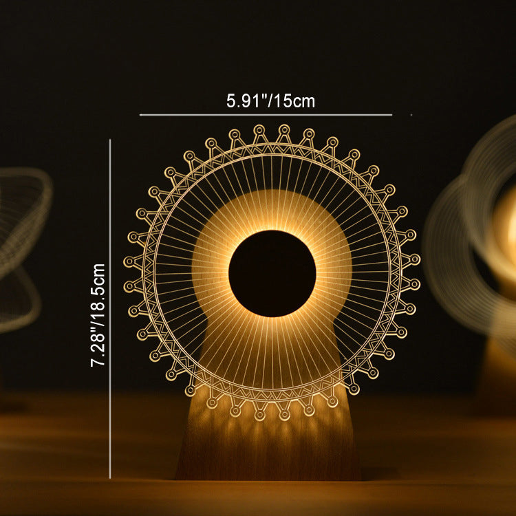 Modern Art Deco Wood Acrylic Observation Wheel USB Rechargeable LED Music Box Table Lamp for Bedroom