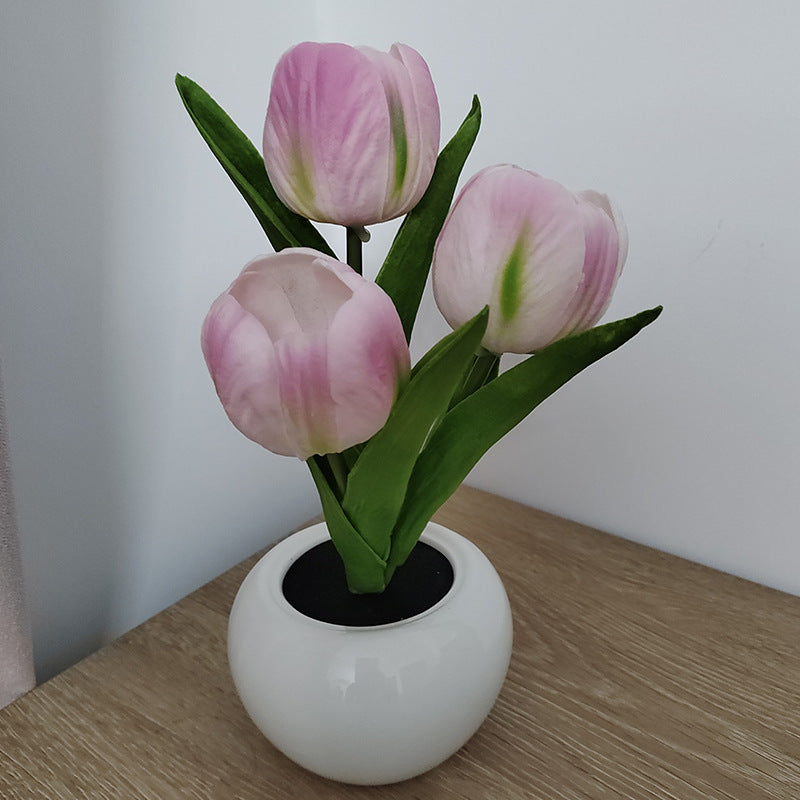 Tulip Simulation Bouquet Ceramic Pot LED Night Light Lamp