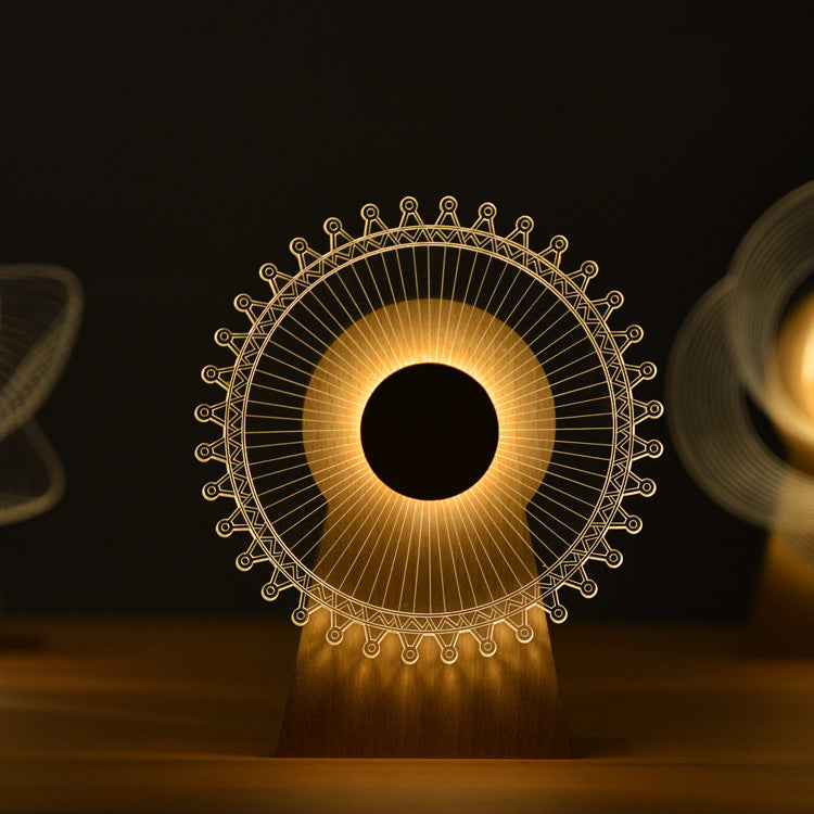 Modern Art Deco Wood Acrylic Observation Wheel USB Rechargeable LED Music Box Table Lamp for Bedroom