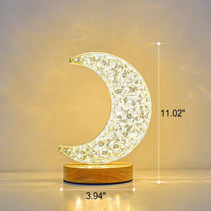 Nordic Creative Acrylic Moon Star Wooden LED USB Table Lamp