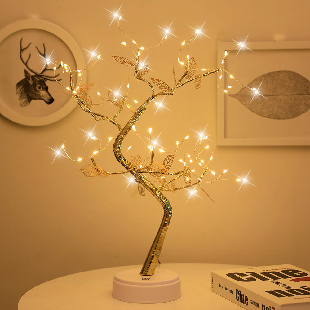 Simulation Gold Leaf Tree LED Table Lamp Decorative Light