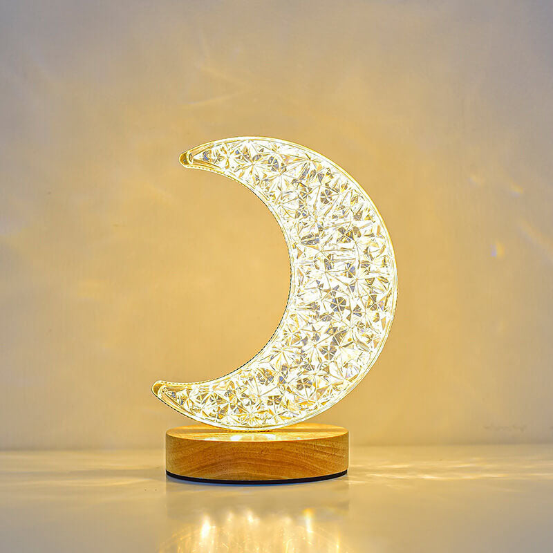 Nordic Creative Acrylic Moon Star Wooden LED USB Table Lamp