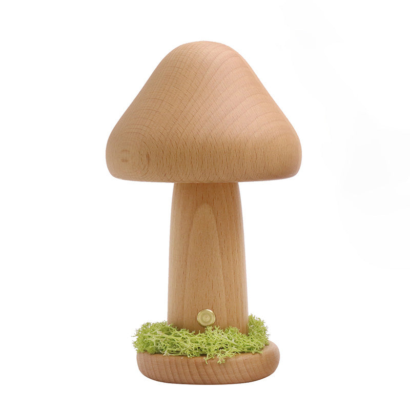 Moderne Art Deco Mushroom Round Solid Wood LED Table Lamp