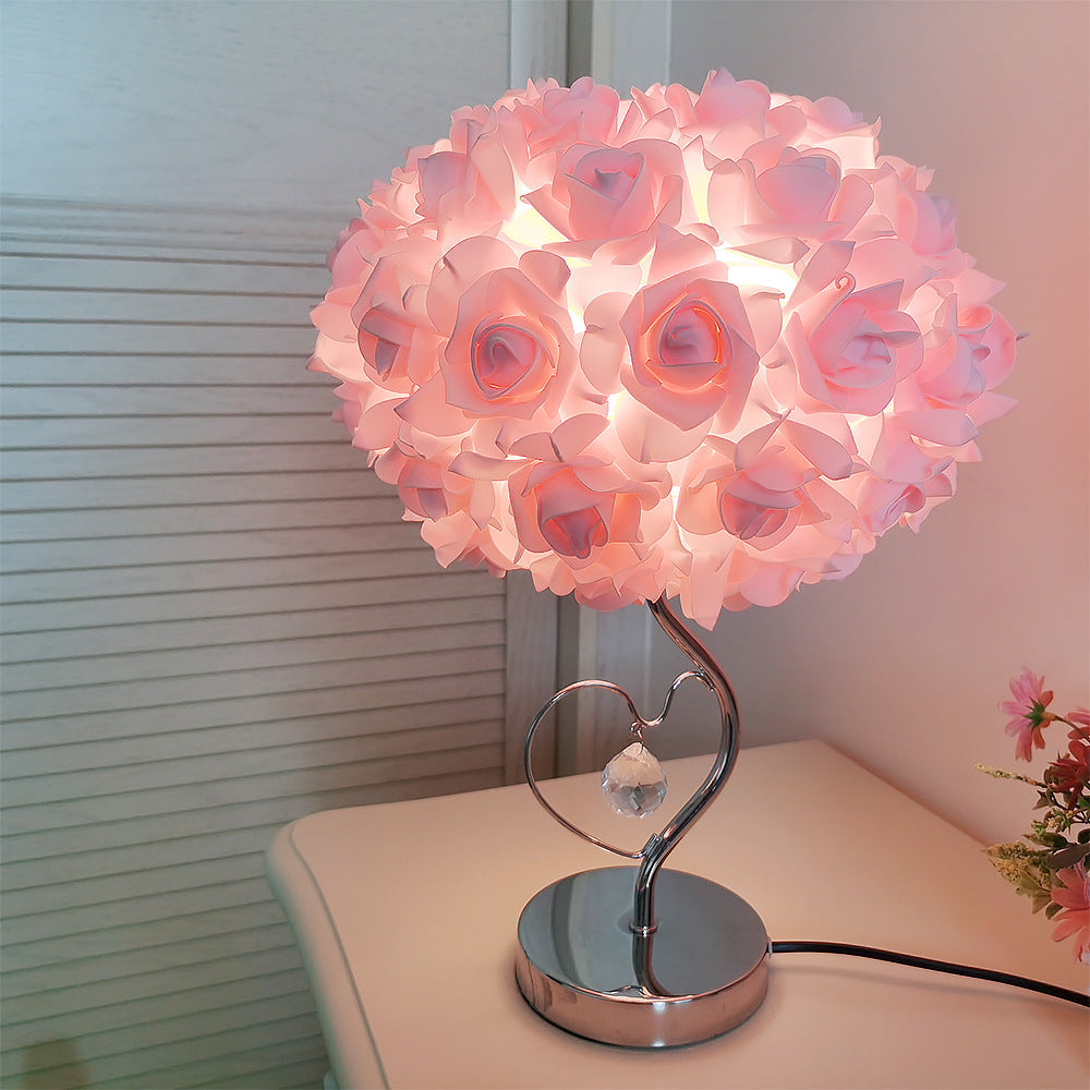 Moderne Art Deco Rose Floral Fabric Table Lamp 1-Bulb Bedroom