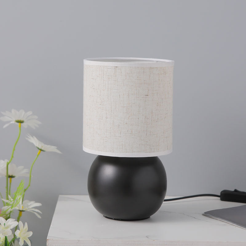 Traditional Vintage Round Orb Ceramic Fabric LED Table Lamp for Bedroom