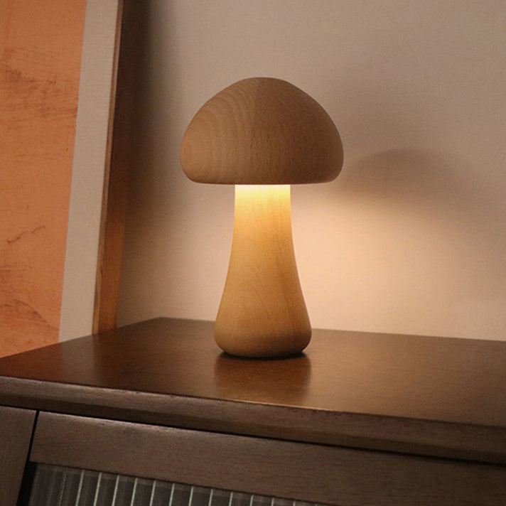Contemporary Creative USB Mushroom Wooden LED Table Lamp