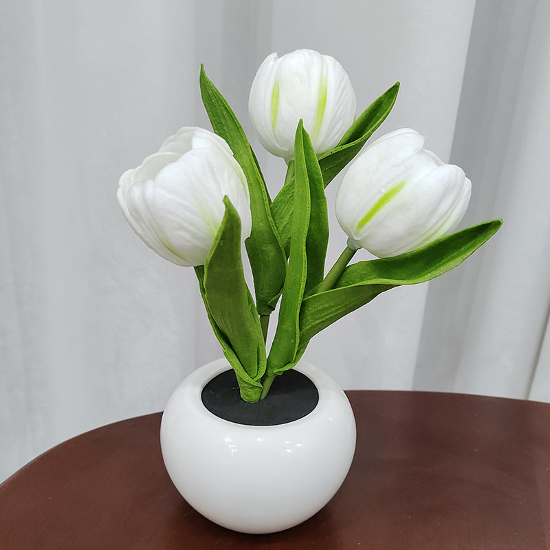 Tulip Simulation Bouquet Ceramic Pot LED Night Light Lamp