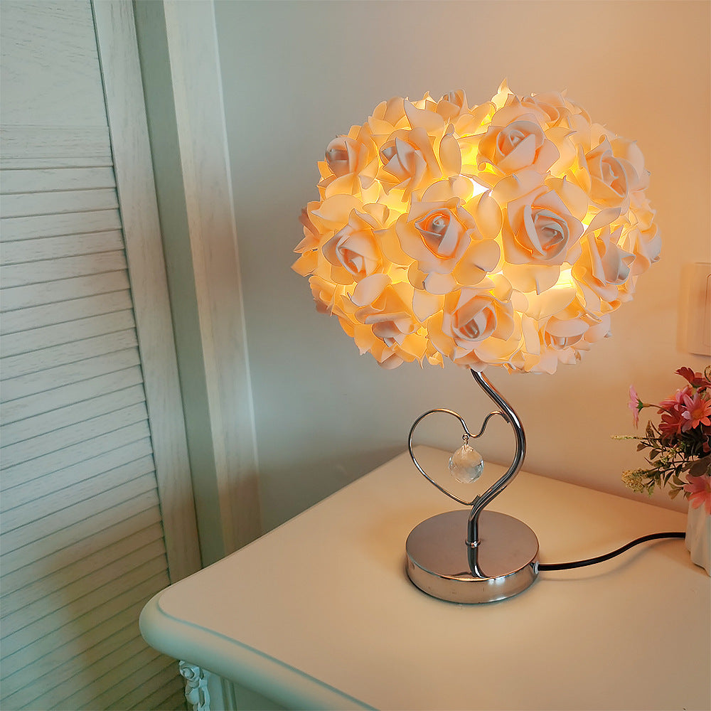 Moderne Art Deco Rose Floral Fabric Table Lamp 1-Bulb Bedroom