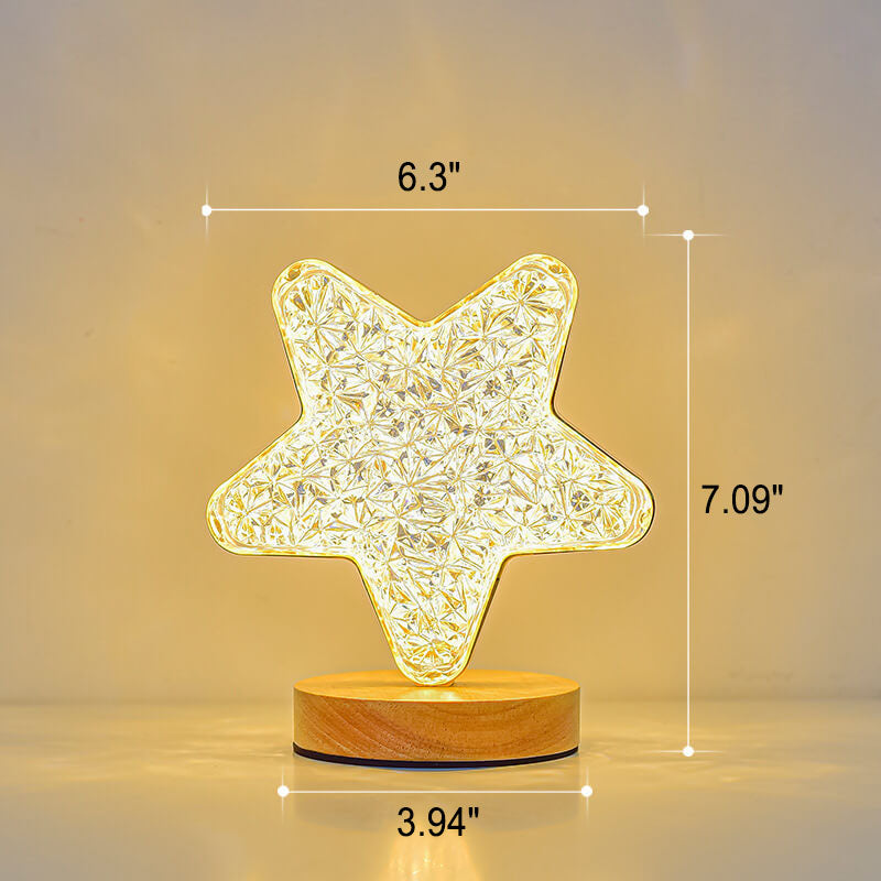 Nordic Creative Acrylic Moon Star Wooden LED USB Table Lamp