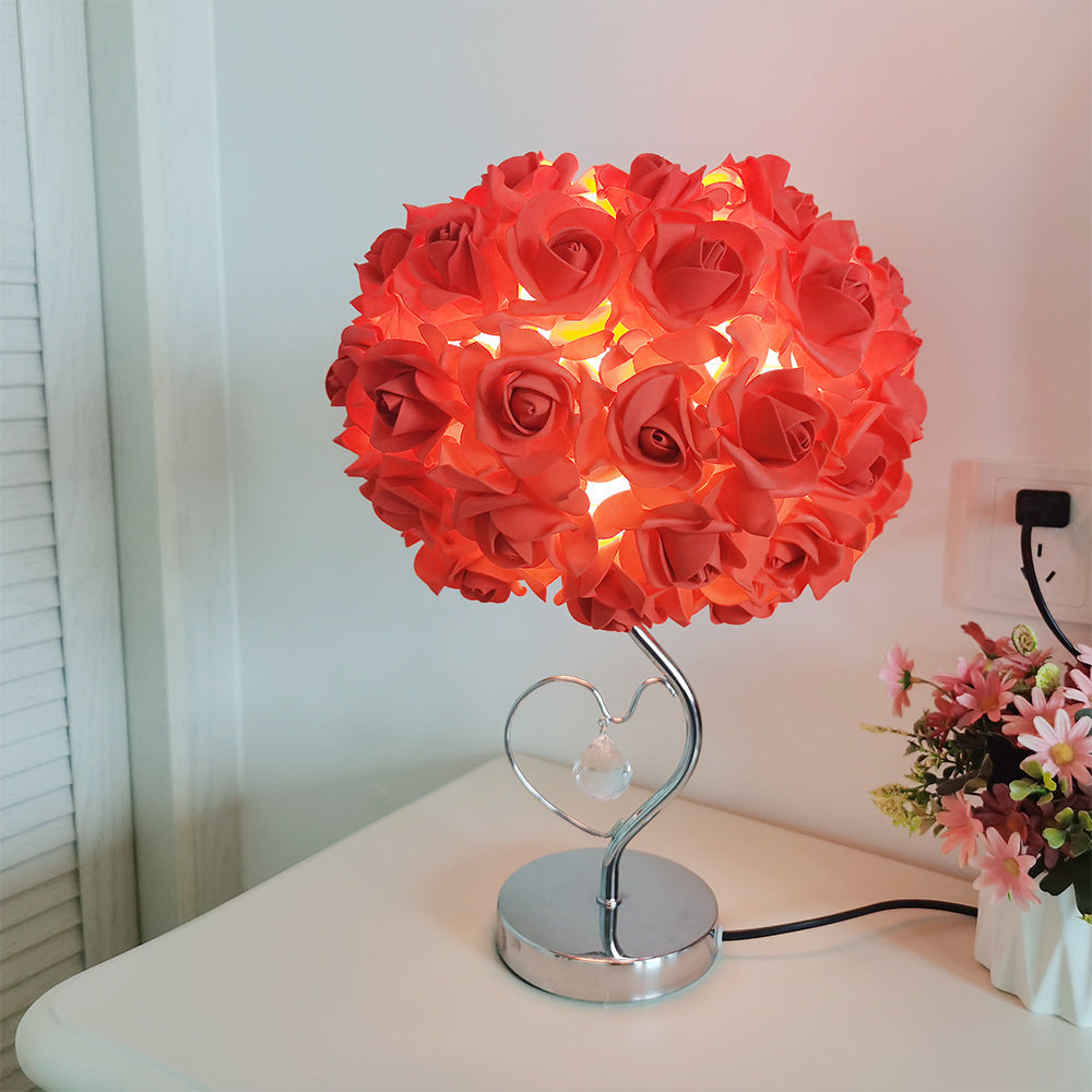 Moderne Art Deco Rose Floral Fabric Table Lamp 1-Bulb Bedroom