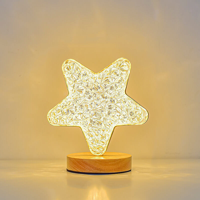 Nordic Creative Acrylic Moon Star Wooden LED USB Table Lamp