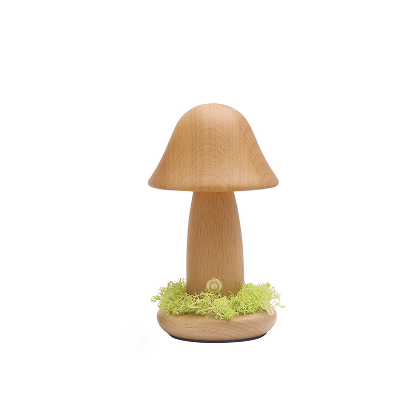 Moderne Art Deco Mushroom Round Solid Wood LED Table Lamp