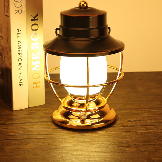 Traditional Farmhouse Waterproof Rechargeable Iron Acrylic Cylinder LED Table Lamp for Living Room