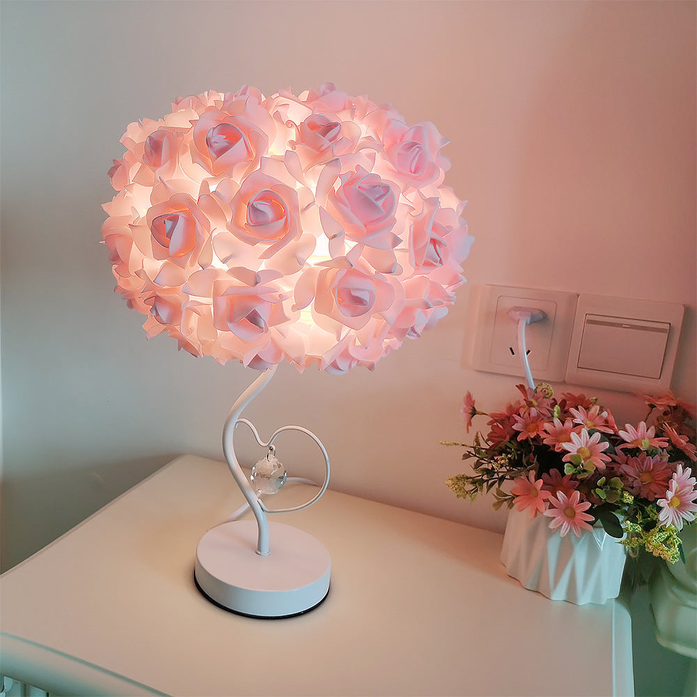 Moderne Art Deco Rose Floral Fabric Table Lamp 1-Bulb Bedroom
