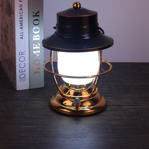 Traditional Farmhouse Waterproof Rechargeable Iron Acrylic Cylinder LED Table Lamp for Living Room