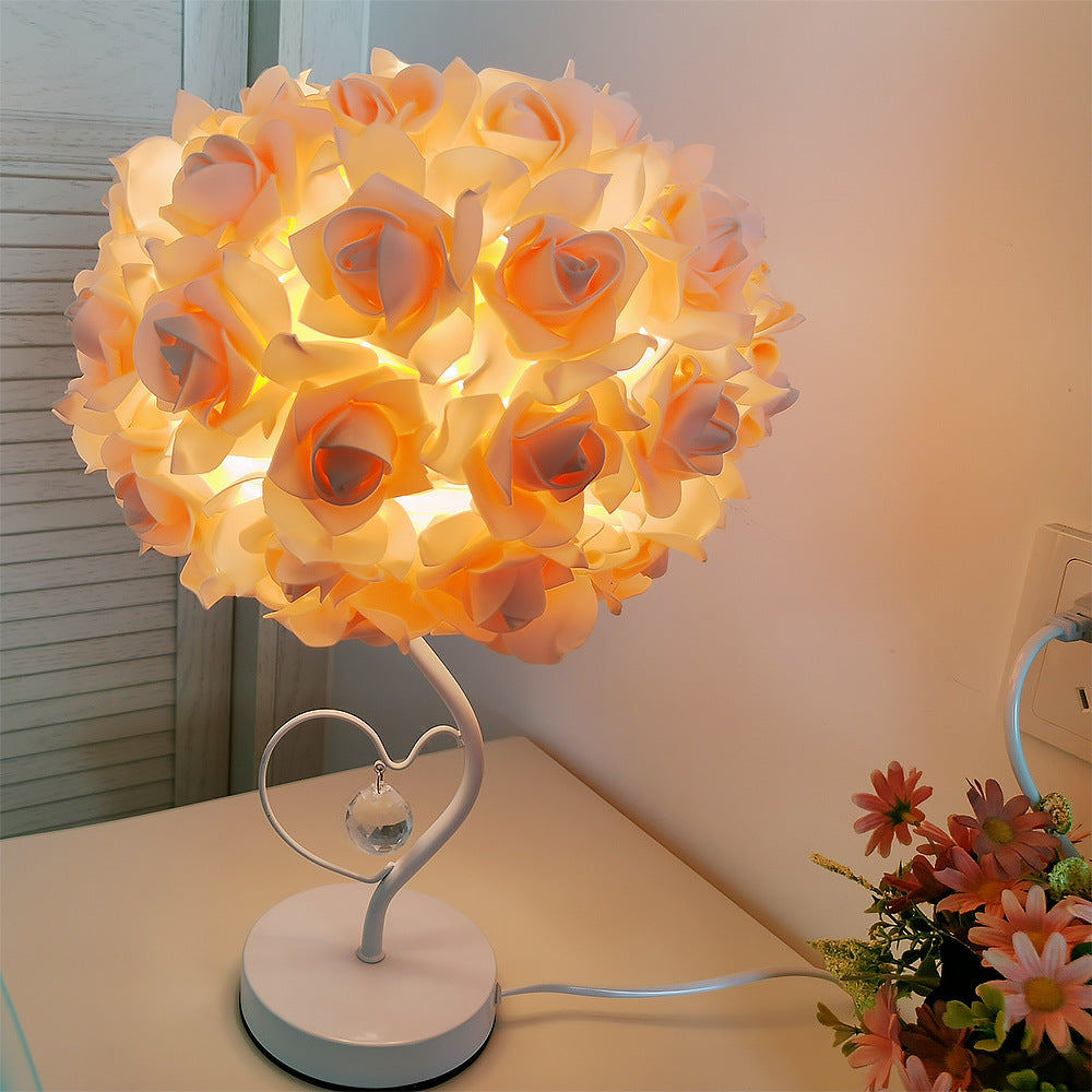 Moderne Art Deco Rose Floral Fabric Table Lamp 1-Bulb Bedroom
