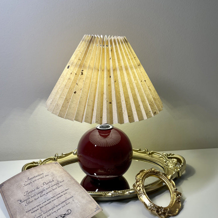 Modern Minimalist Round Fabric Fold Ceramic LED Table Lamp for Bedroom