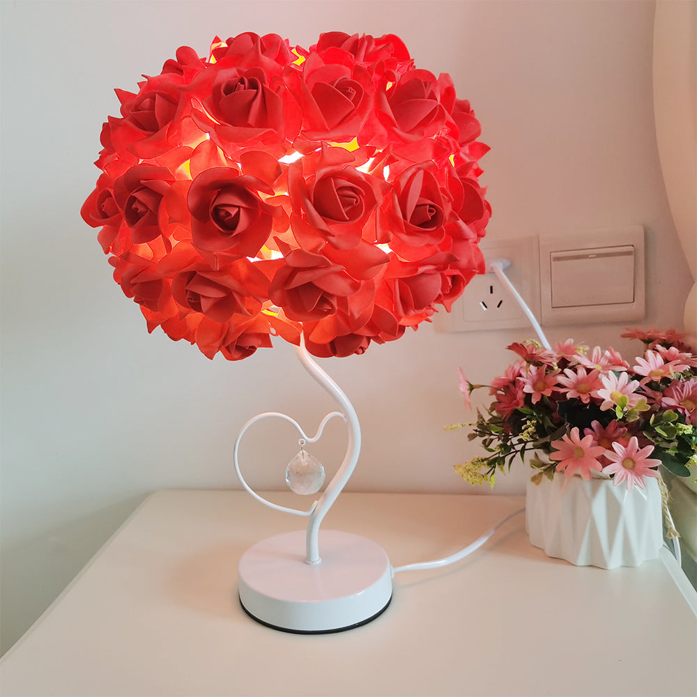 Moderne Art Deco Rose Floral Fabric Table Lamp 1-Bulb Bedroom