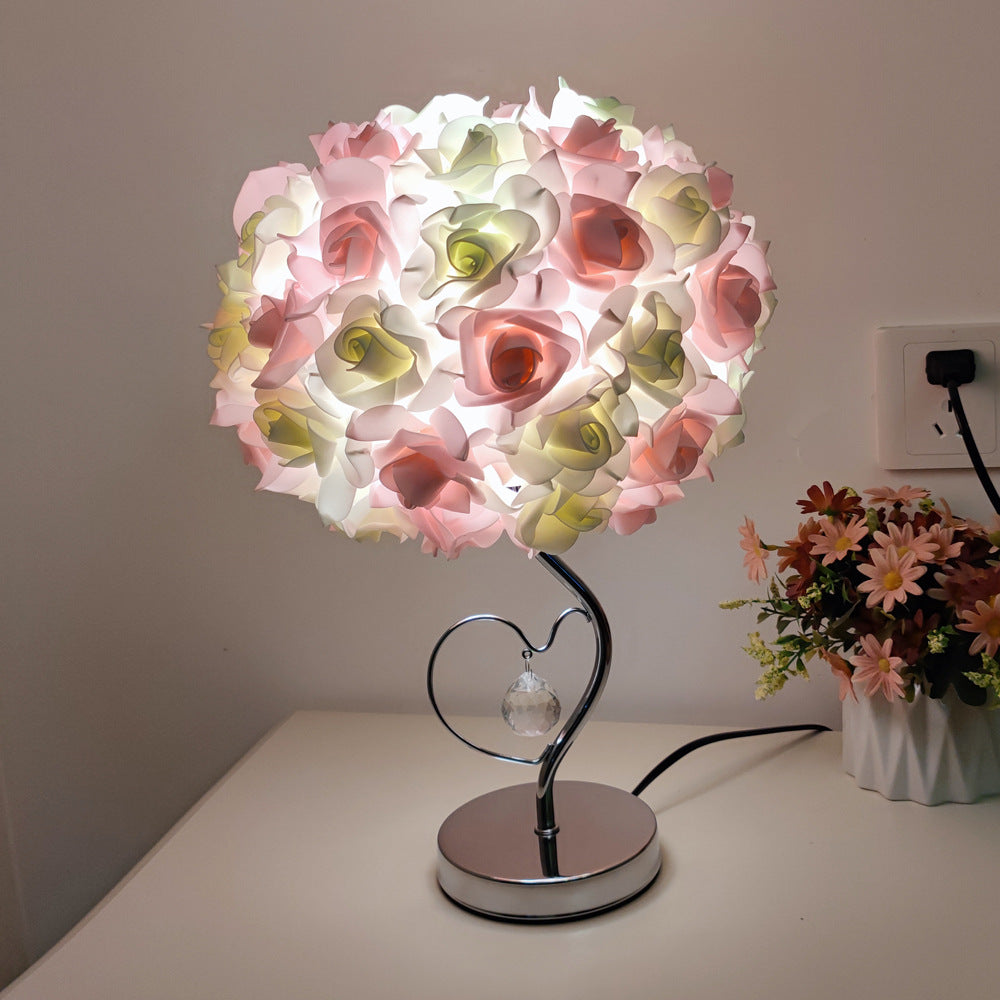 Moderne Art Deco Rose Floral Fabric Table Lamp 1-Bulb Bedroom