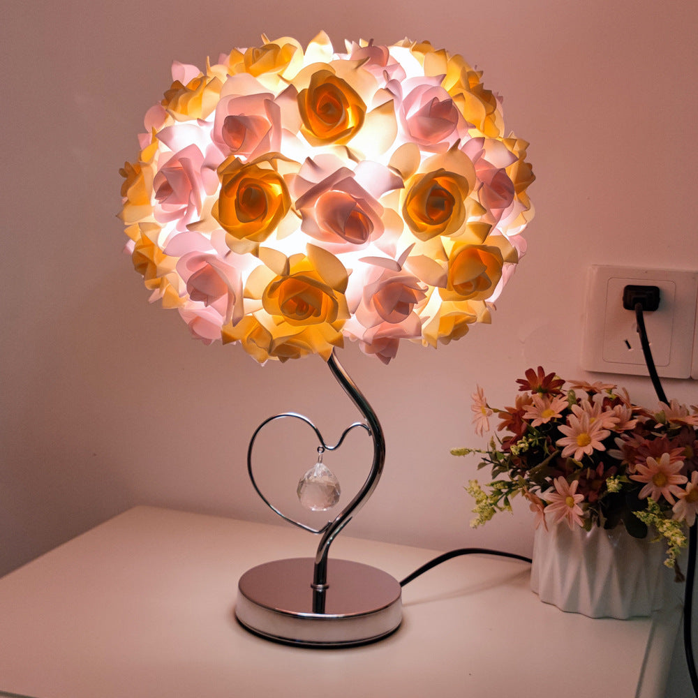 Moderne Art Deco Rose Floral Fabric Table Lamp 1-Bulb Bedroom