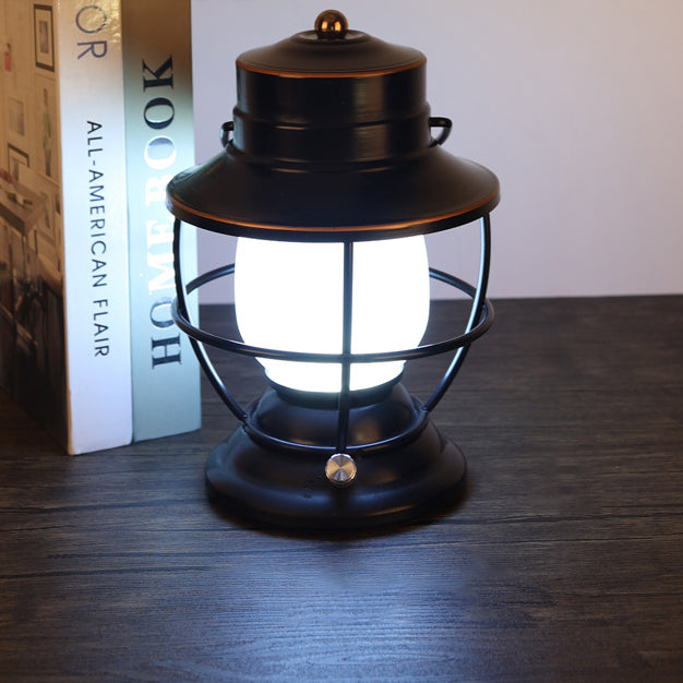 Traditional Farmhouse Waterproof Rechargeable Iron Acrylic Cylinder LED Table Lamp for Living Room